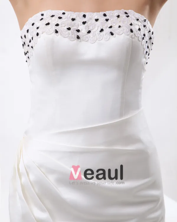 Charmeuse Strapless Ruffle Beading Floor Length Women Evening Dress