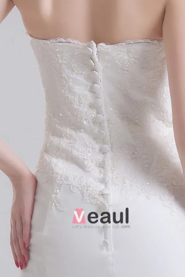 Tulle Applique Beading Court Train Strapless Mermaid Wedding Dress