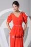 Chiffon V Neck Epaulet Short Sleeve Ruffle Zipper Floor Length Celebrity Dress