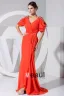 Chiffon V Neck Epaulet Short Sleeve Ruffle Zipper Floor Length Celebrity Dress