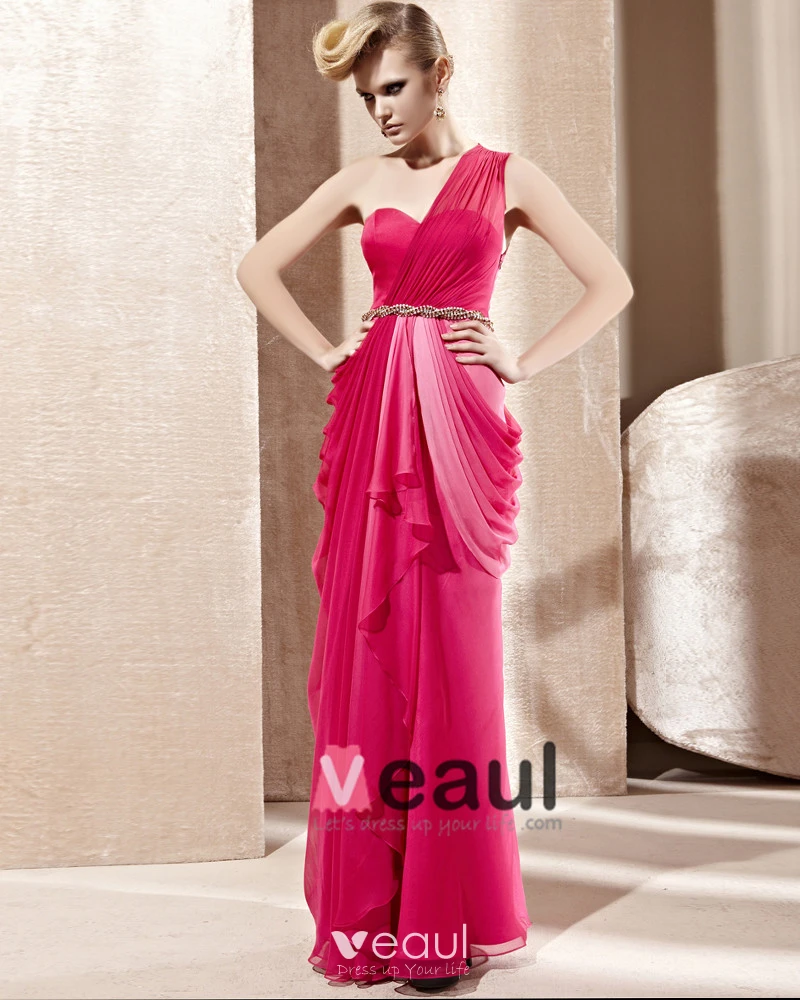 One Shoulder Sweetheart Neck Ruffle Rhinestone Belt