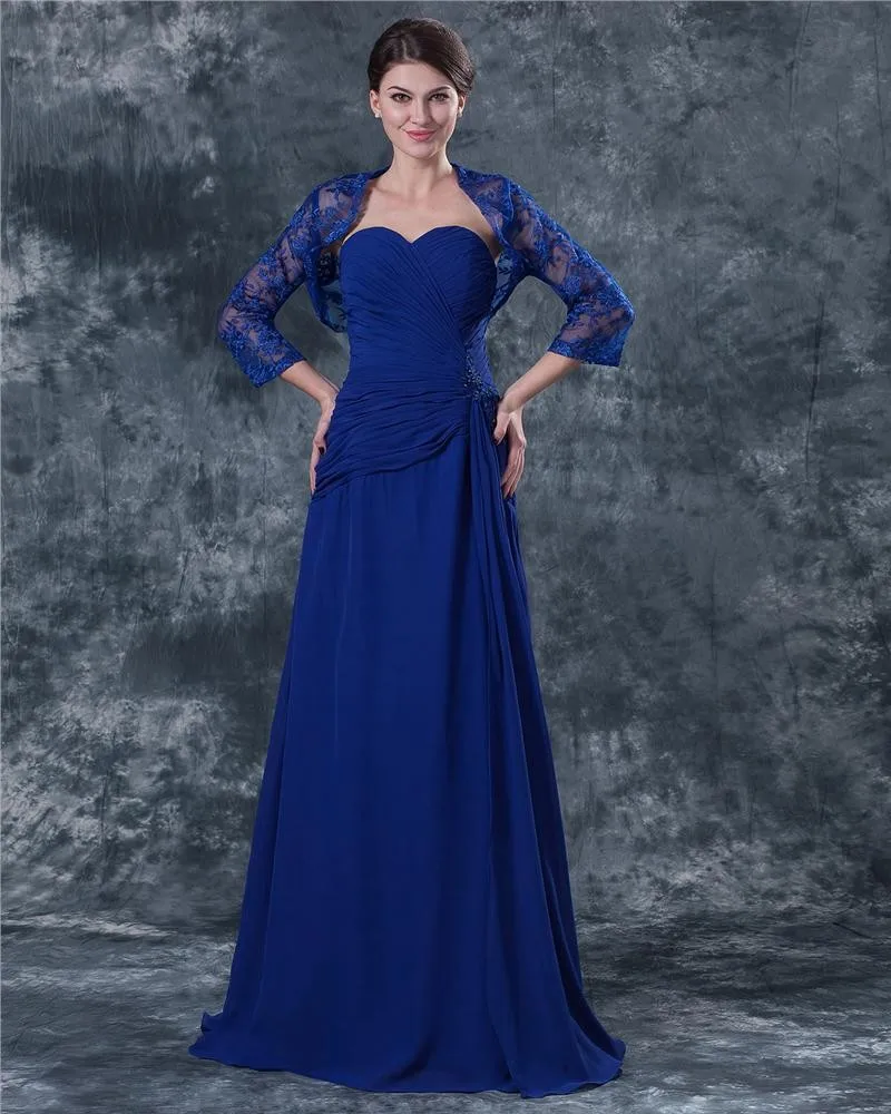 Kjaereste Gulv Lengde Blonder Chiffon Modre Av Bruden Spesielle Gjester Kjole