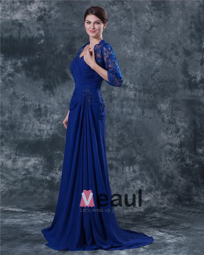 Kjaereste Gulv Lengde Blonder Chiffon Modre Av Bruden Spesielle Gjester Kjole