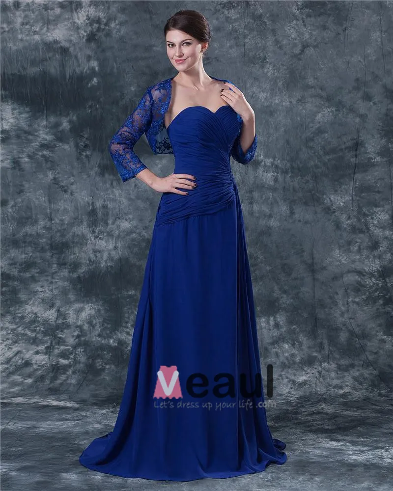 Kjaereste Gulv Lengde Blonder Chiffon Modre Av Bruden Spesielle Gjester Kjole