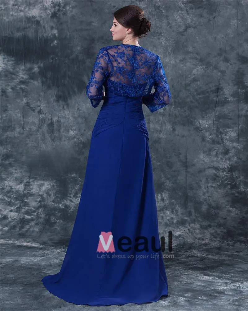 Kjaereste Gulv Lengde Blonder Chiffon Modre Av Bruden Spesielle Gjester Kjole