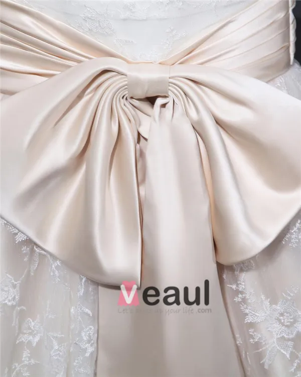 Bustier Longueur De Plancher De Broderie Dentelle Femme Robe De Mariée Sirène De Bowknot