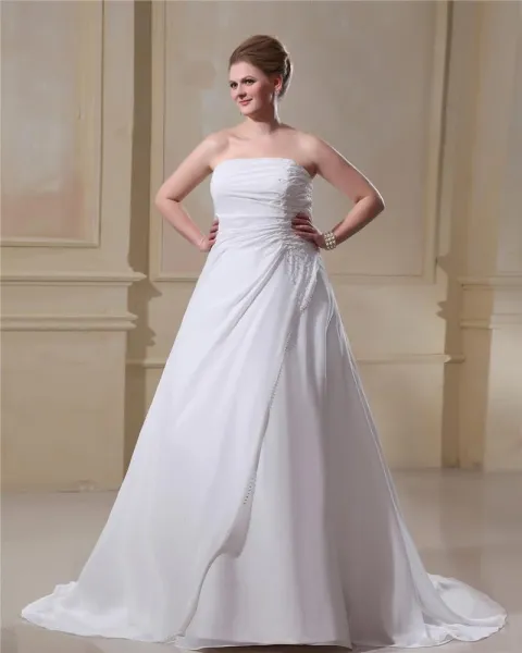 Chiffon Beads Strapless Plus Size Bridal Gown Wedding Dress