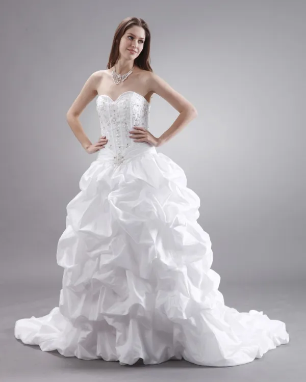 Ruffles Layered Sweetheart Embroidery Chapel Bridal Ball Gown Wedding Dress