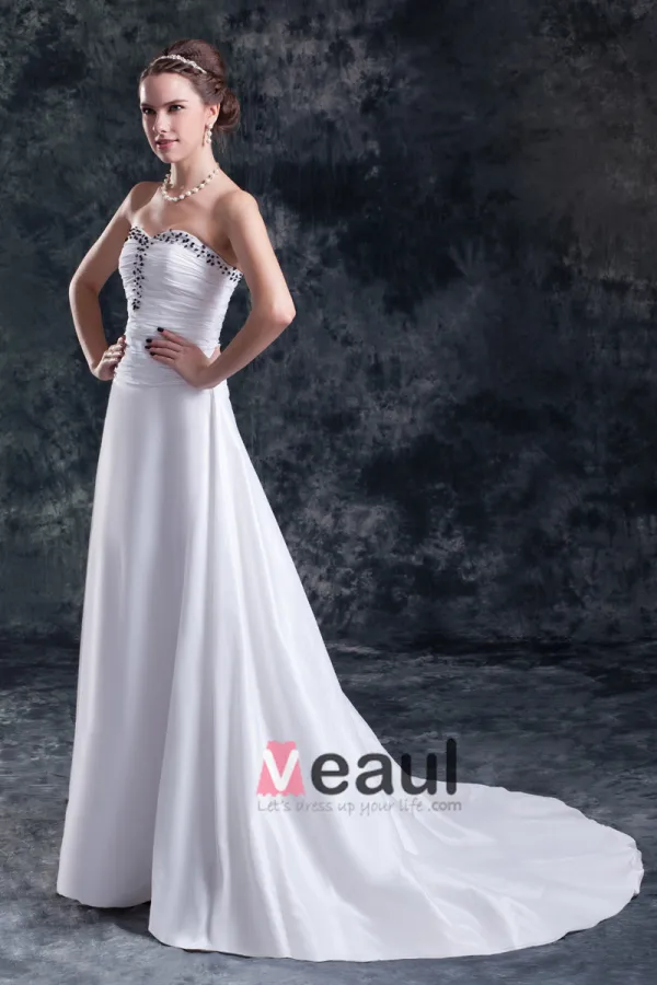 Taffetas Volants Etage Paillettes Longueur Sweetheart Robe De Mariée Fourreau