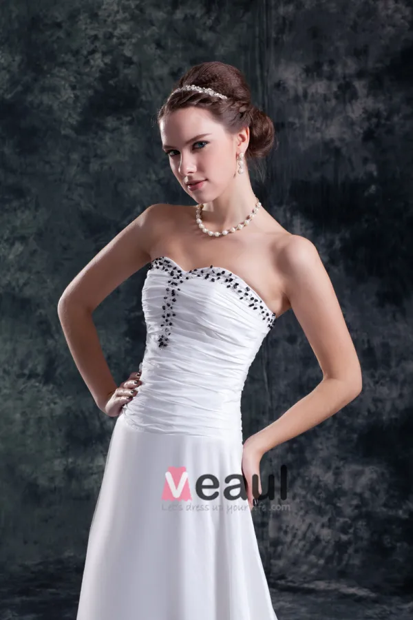 Taffetas Volants Etage Paillettes Longueur Sweetheart Robe De Mariée Fourreau