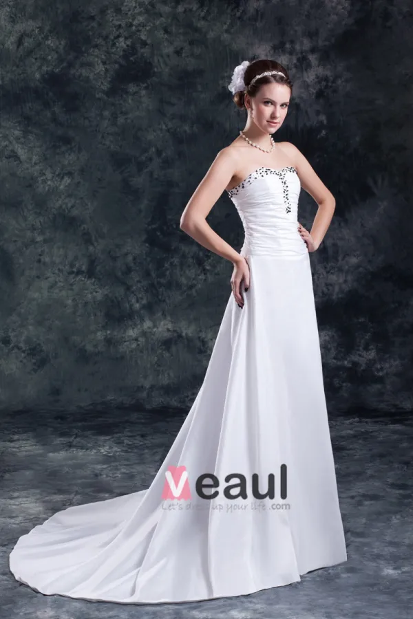 Taffetas Volants Etage Paillettes Longueur Sweetheart Robe De Mariée Fourreau