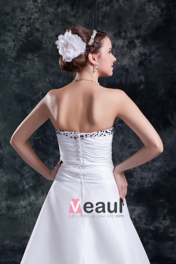 Taffetas Volants Etage Paillettes Longueur Sweetheart Robe De Mariée Fourreau