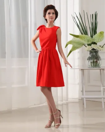 Designer Round Neck Petal Sleeve Knee Length Silk Woman Bridesmaid Dress