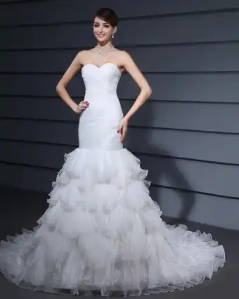 Havfrue Organza Stroppelos Sateng Brudekjoler Bryllupskjoler