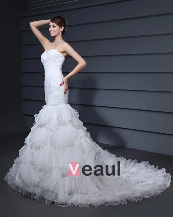 Mermaid Organza Strapless Satin Wedding Dresses