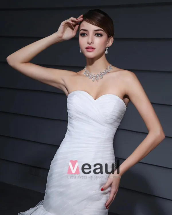 Mermaid Organza Strapless Satin Wedding Dresses