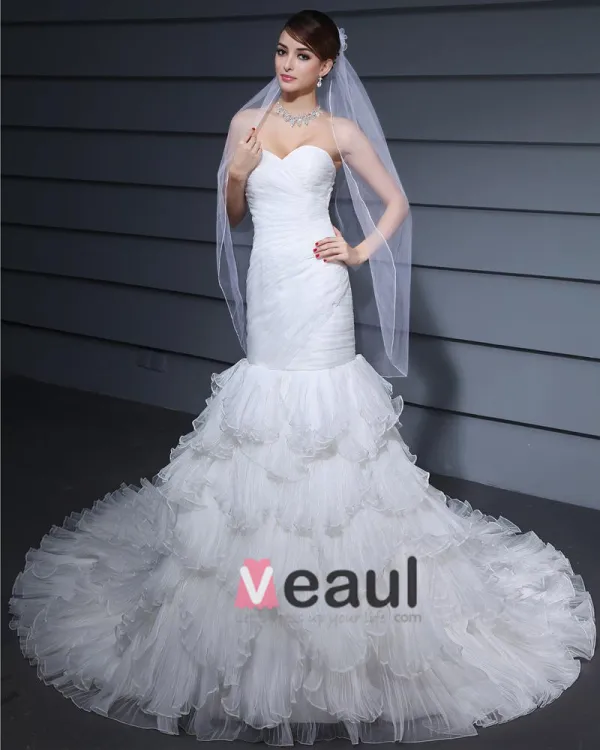 Mermaid Organza Strapless Satin Wedding Dresses