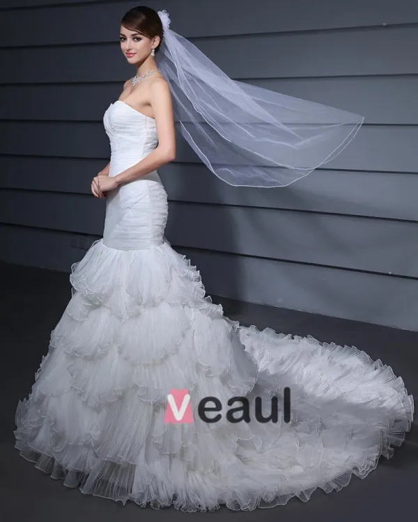 Mermaid Organza Strapless Satin Wedding Dresses