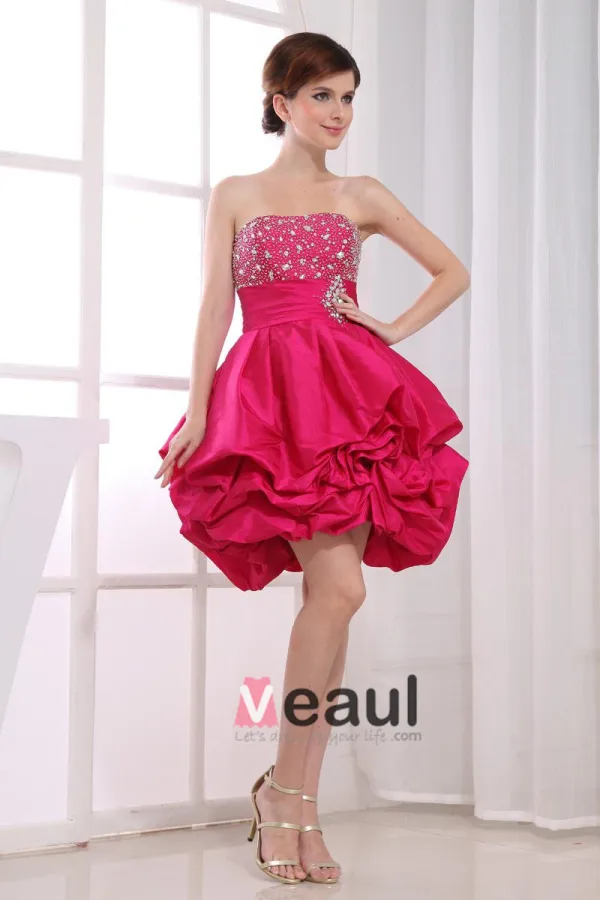 Chiffon Silke Gasbind Beading Kjaereste Ermelos Rygglose Ruffle Glidelas Knelange Lagdelt Cocktail Kjoler Festkjoler