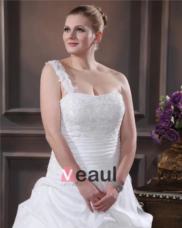Layered Ruffle One Shoulder Court Plus Size Bridal Gown Wedding Dress