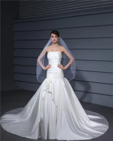 Strapless Geplooide Vloerlengte Charmeuse Vrouw Zeemeermin Bruidsjurken Trouwjurken