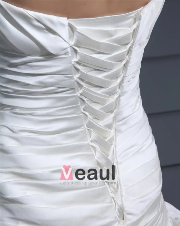 Strapless Pleated Floor Length Charmeuse Woman Mermaid Wedding Dress