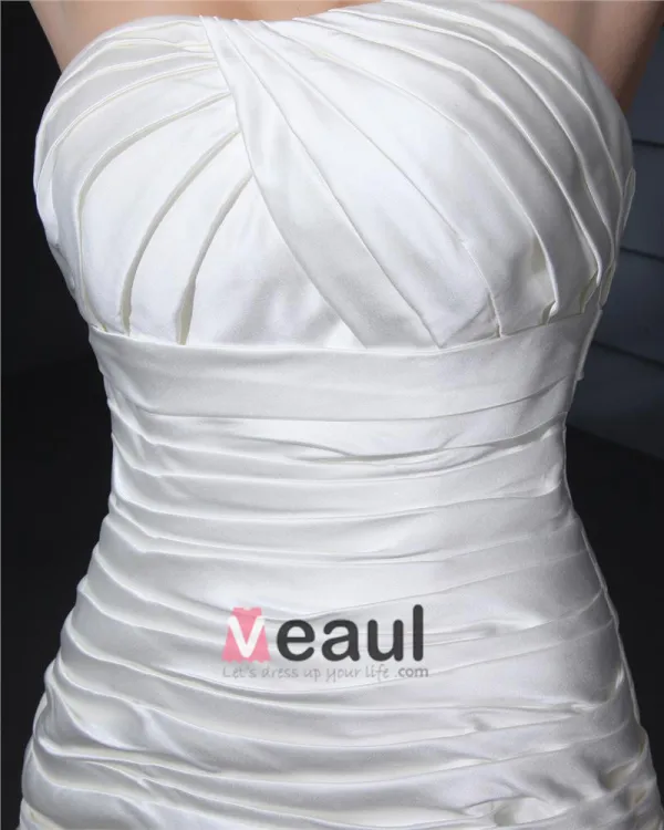 Strapless Pleated Floor Length Charmeuse Woman Mermaid Wedding Dress