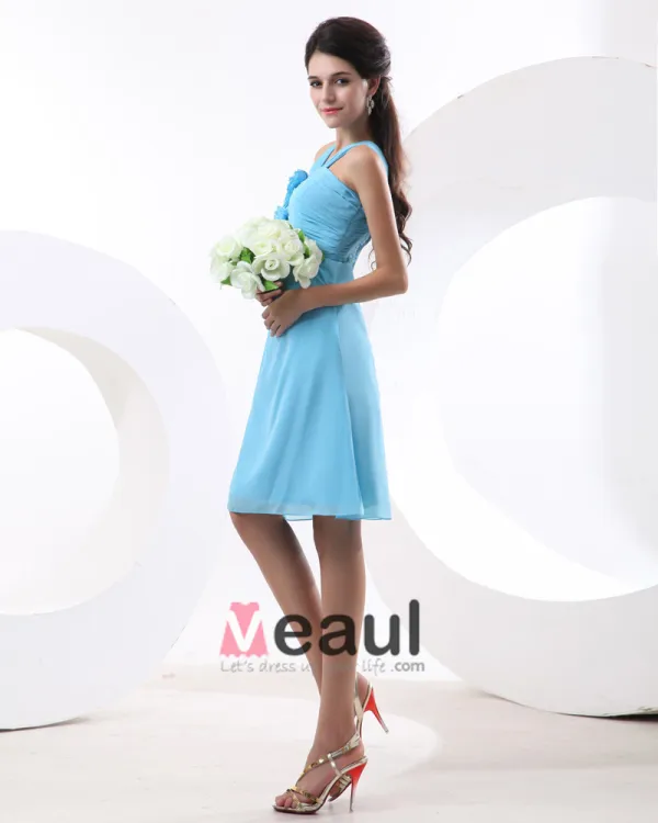 Robes De Demoiselle D'honneur De Belles Bretelles Spaghetti Empire Longueur Au Genou Mousseline Femmes