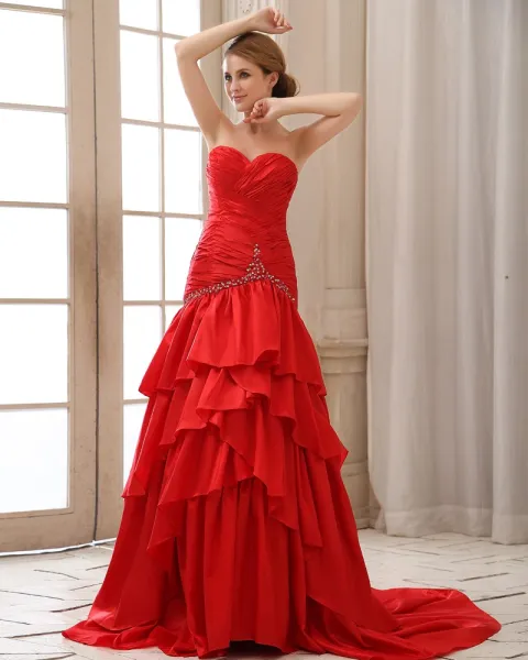 Sweetheart Neckline Red Chiffon Prom Dresses