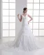 Taffeta Beading Ruffle V Neck Court Train Mermaid Wedding Dress