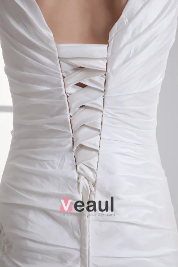 Taffeta Beading Ruffle V Neck Court Train Mermaid Wedding Dress