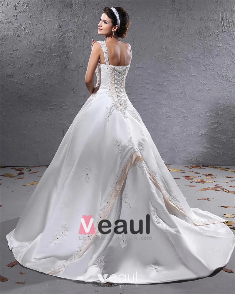 Princess Satin Pearl Beaded Sleeveless Ball Wedding Gown -  Norway