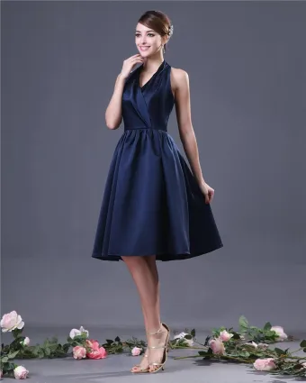 Sheath Halter Knee Length Taffeta Bridesmaids Dresses