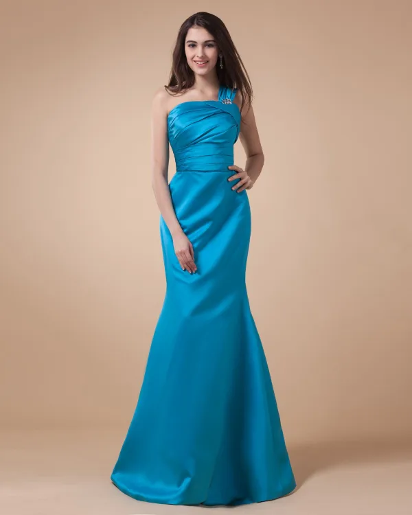 En Skulder Krusning Ermelose Glidelas Gulv Lengde Brudepikekjoler