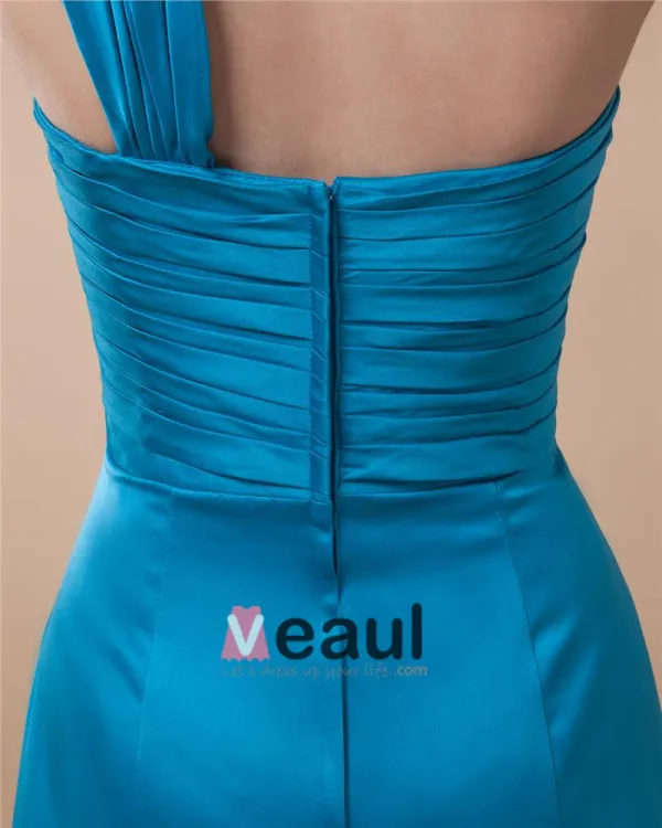 Une Epaule Sans Manches A Volants Tirette De Longueur De Plancher Charmeuse Robes De Demoiselle D'honneur