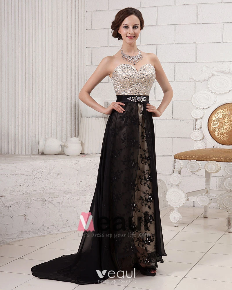 Cheffon Black Sequin Sweetheart Dress