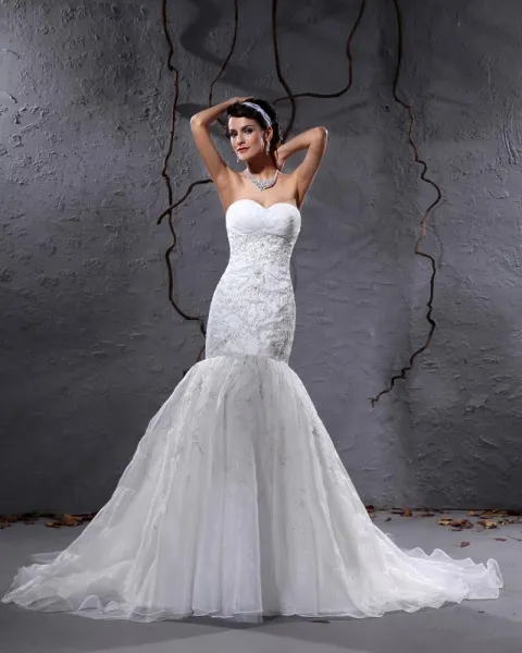 Yarn Sweetheart Applique Chapel Mermaid Bridal Gown Wedding Dresses