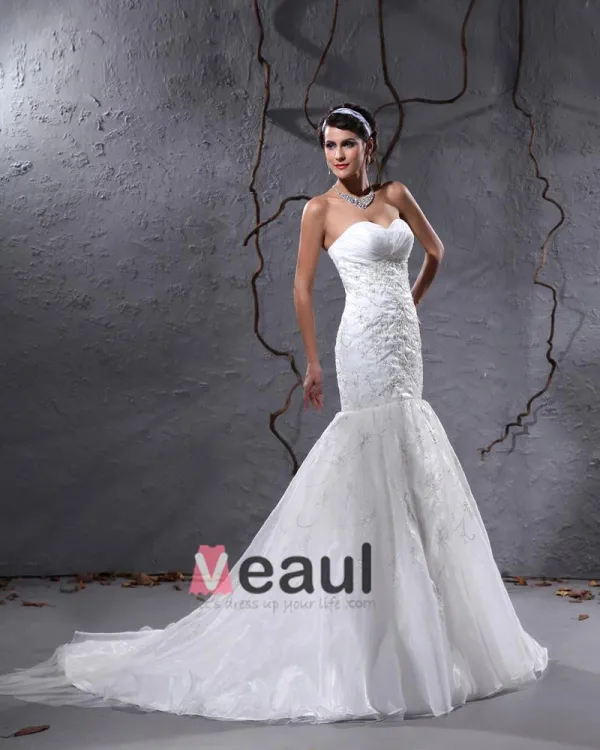 Yarn Sweetheart Applique Chapel Mermaid Bridal Gown Wedding Dresses