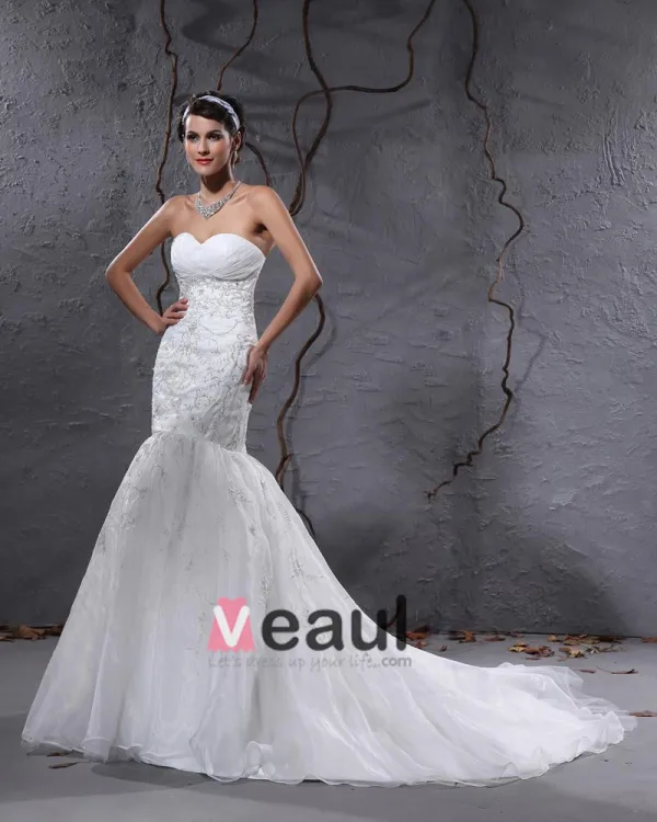 Yarn Sweetheart Applique Chapel Mermaid Bridal Gown Wedding Dresses
