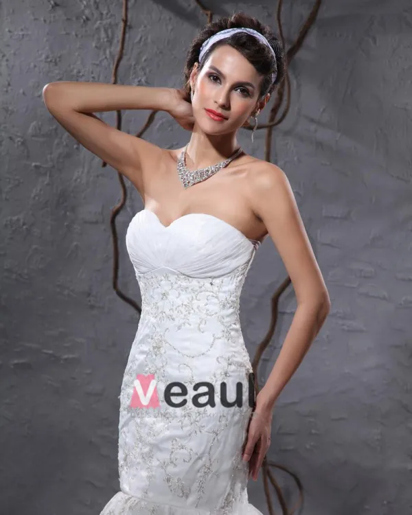Yarn Sweetheart Applique Chapel Mermaid Bridal Gown Wedding Dresses