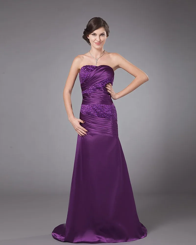 Stroppelos Charmeuse Ruffles Gulv Lengde Modre Av Bruden Gjester Kjoler