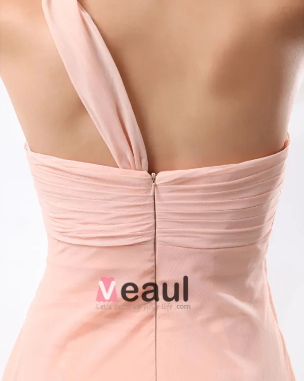 A-linje En Skulder Fotsid Satin Chiffon Brudepikekjoler