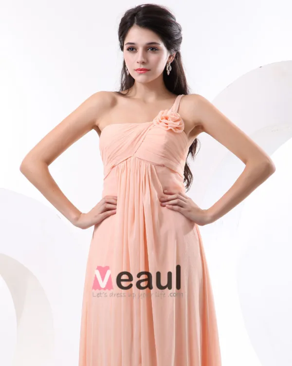 A-linje En Skulder Fotsid Satin Chiffon Brudepikekjoler