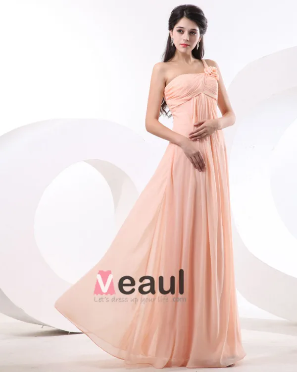 A-linje En Skulder Fotsid Satin Chiffon Brudepikekjoler