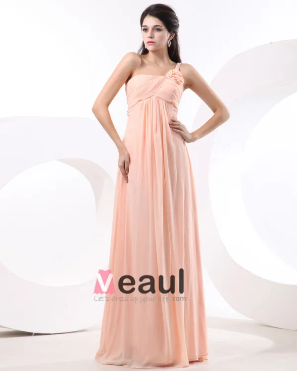 A-linje En Skulder Fotsid Satin Chiffon Brudepikekjoler