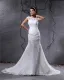 Elegant Yarn Charmeuse Applique Pleated Bateau Floor Length Mermaid Wedding Dress