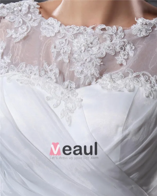 Elegant Yarn Charmeuse Applique Pleated Bateau Floor Length Mermaid Wedding Dress