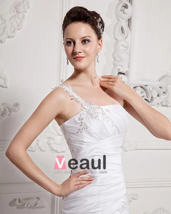 Ruffle Beaded One Shoulder Organza Court Mermaid Bridal Gown Wedding Dresses