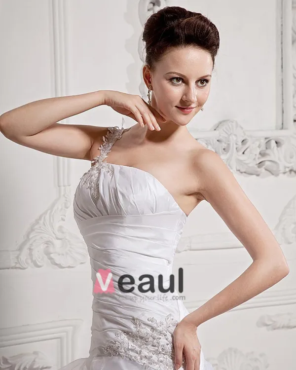 Ruffle Beaded One Shoulder Organza Court Mermaid Bridal Gown Wedding Dresses