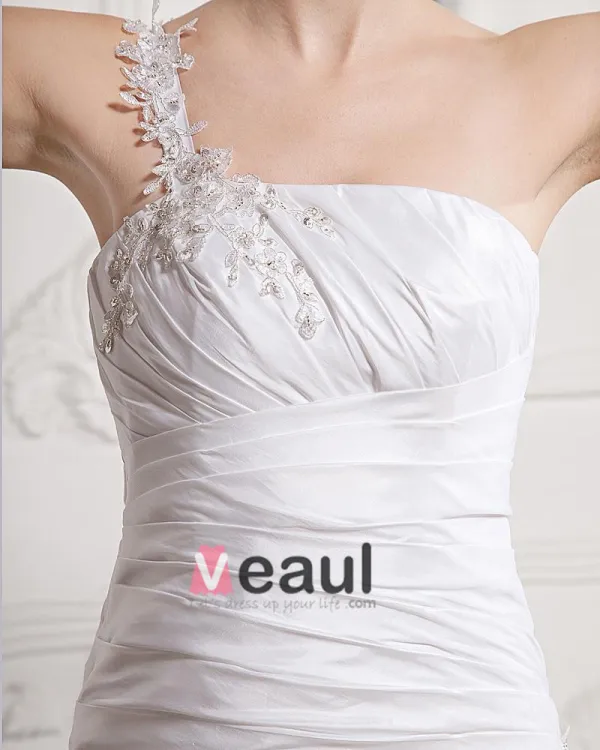 Ruffle Beaded One Shoulder Organza Court Mermaid Bridal Gown Wedding Dresses
